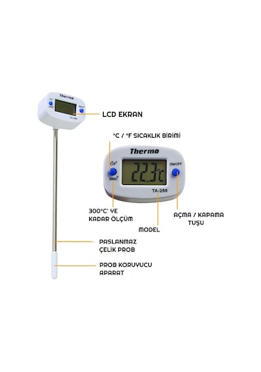 Thermo TA-288 Oynar Başlıklı Dijital Mutfak Yemek Termometresi