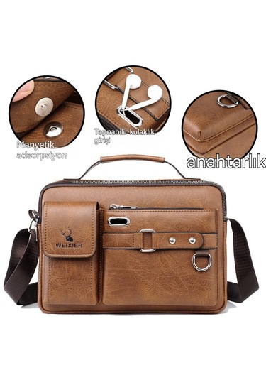 Erkek Büyük Kapasiteli Su Geçirmez Omuz Çapraz Çanta Çanta-kahver Kahverengi