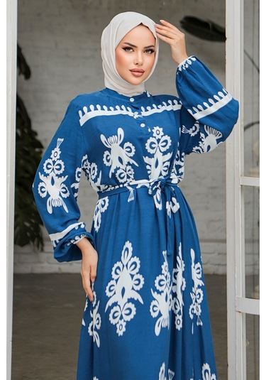 Edvil Dokuma Viskon Elbise 846 - İndigo