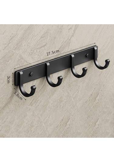 Geeksen Sıva Delmeyen Uzay Alüminyum Duvar Tipi Dört Kanca, Banyo Giysi Çeketi Askı, Yapışkan Duvar Kanca Siyah