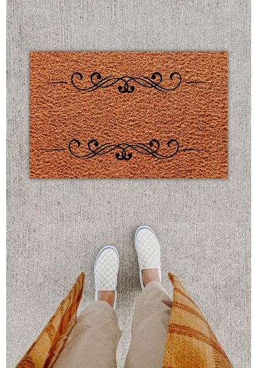 Dijital Baskı Dekoratif 'li Bordür Kahverengi Kapı Önü Paspası K-1239