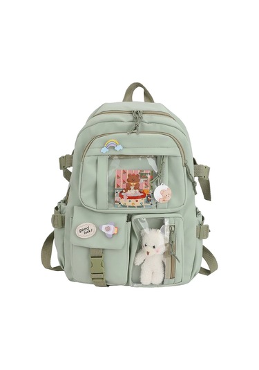 Lixiaqu01 Green Sevimli Kadın Sırt Çantaları Su Geçirmez Çok Cep Açık Yeşil