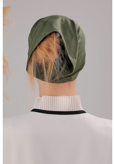 Tesettür Hazır Pratik Geçme Boru Bone Haki Haki