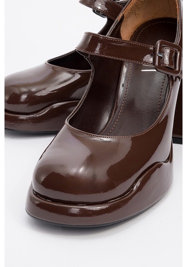 Jagol Kahve Rugan Kadın Topuklu Ayakkabı Kahverengi