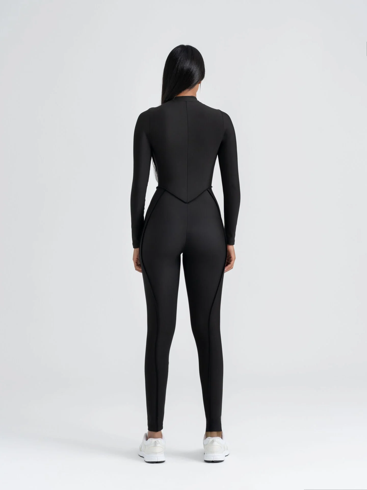 Dikişle Modellenmiş Spor Tayt Tulum Siyah