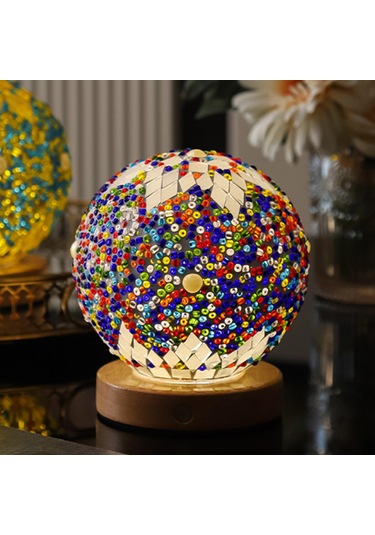 Homyl Gece Işığı Yatak Başı Usb Cam Mozaik Top Türk Lambası Mavi Çok Renkli