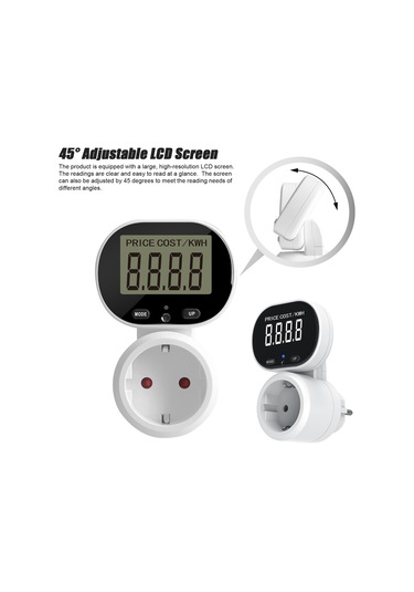 Teltree Avrupa Standardı Enerji Ölçüm Şarj Cihazı - 45 Ayarlanabilir Lcd Ekranlı Akıllı Elektrik Tüketim Monitörü 230v, 16a