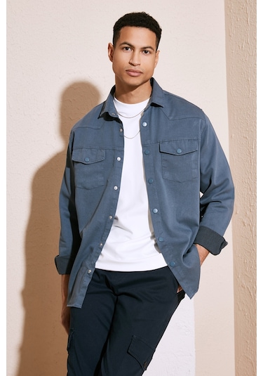 Buratti Pamuklu Regular Fit Çift Cepli Erkek Gömlek Cf24W116927 Indigo