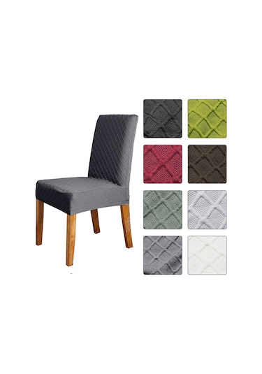 Gajeena Kalın Kumaşlı Esnek Yemek Sandalyesi Kılıfı, Dikdörtgen Desenli Yarı Kapaklı, Derin Gri, 1 Adet DiğER