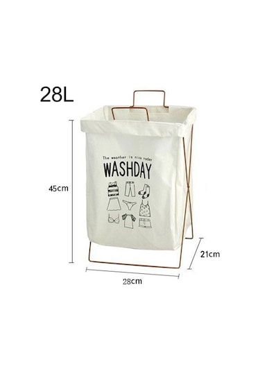Cbtx 28l Demir Raf Katlanabilir Çamaşır Sepeti Pamuk Keten  Boyut S - Yıkama Günü / Yeşil Diğer