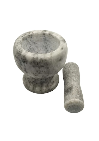 Diperla Açık Gri Marmara %100 Doğal Mermer Havan Sarımsak Dövecek