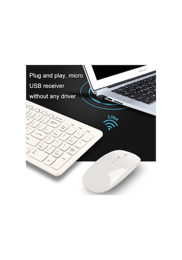 Mld-568 Ofis Oyun Sesini Kapatma Kablosuz Mouse Klavye Seti Beyaz Optik
