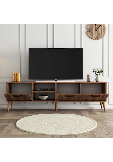 1583 Exxen 180 Cm Ahşap Ayaklı Tv Ünitesi Hat Rengi