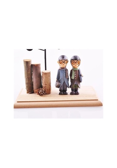 Zmc Bilişim Pilli Işıklı Romantik Çift Tema Büyük Boy Dekoratif Ahşap Biblo