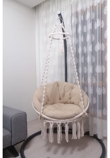 Tek Kişilik Makrome El Örgüsü Salıncak Krem Minder Ve Askı Demiri İle - Mis38003ma Krem