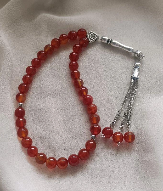 Tesbih 33 Lü 08 Mm Doğal Taş Akik Sardoniks Tesbih