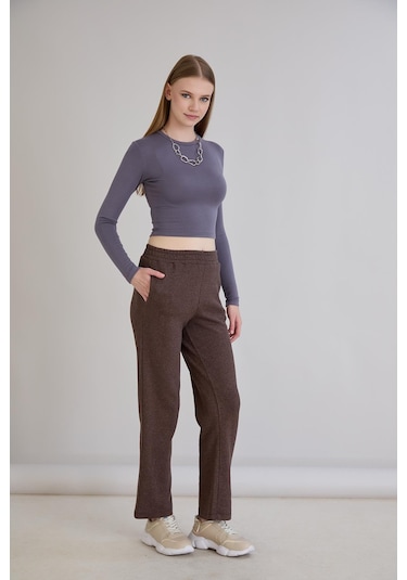 Sortie Collection Simli Örme Pantolon Kahverengi