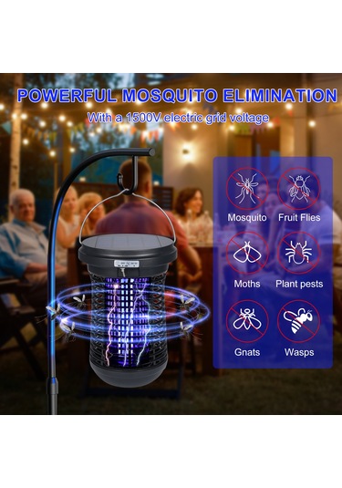 Xindoker Lt807s Güneş Enerjili Elektrikli Mus Lamba - Dış Mekan Su Geçirmez, 1500v Ağ, 2500mah Pil, Beyaz Led Aydınlatma + Mor Işık Kovucu, Bahçe/çiftlik Uygun Siyah