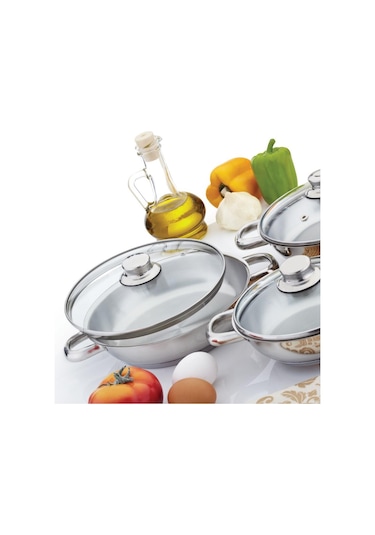 Gülsan Çelik Sahan Set 3 Lü Cam Kapaklı 16 18 20 CM