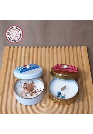 Uretti - Ayşe 7362 1459 El Yapımı 2'li Çikolata Ve Vanilya Kokulu Metal Kutuda Mum - 3 X 7 Cm Beyaz
