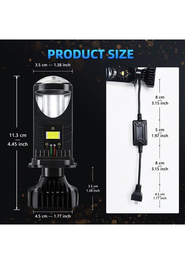 Maiyame 80w 6000k 20000lm Ip68 Su Geçirmez H4 Led Far Ampülü, Csp-led Çip, 50000 Saat Ömür, Siyah, Çift Paket