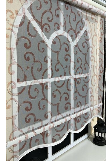 Çift Mekanizmalı Desenli Tül Stor Perde Pembe Baskı Stb-106 Pembe