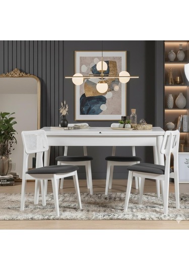 Marel 4 Kişilik Açılır Yemek Masası Takımı Modern Ve Şık Tasarım Beyaz Antrasit