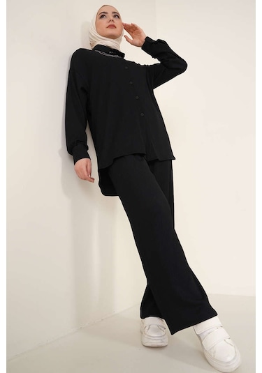 Bigdart T5858 Örme Tesettür İkili Takım - Siyah 001