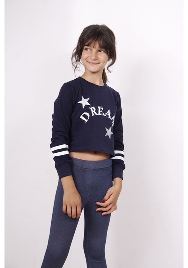 Toontoy Kız Çocuk Yıldızlı Dream Baskılı Sweatshirt Lacivert