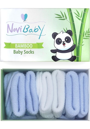 Novibaby 3'lü Bambu Yenidoğan Bebek Çorabı I Sky I 0-6 ay "Karışık Renkli"
