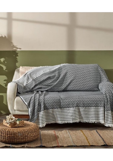 Çeyizdiyarı %100 Polyester Saçaklı Koltuk Örtüsü Antrasit Antrasist