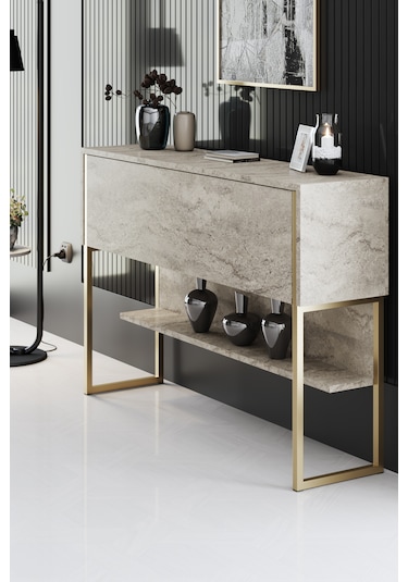Luxe Gold Demir Ayaklı Traverten Dresuar Traverten - Gold