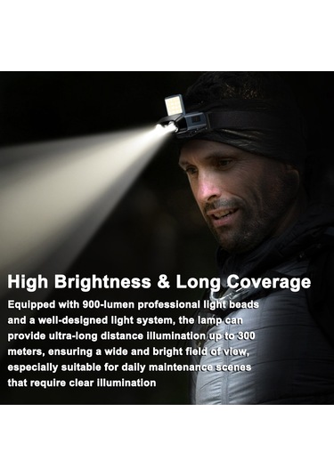 Vkemall Kulaküstü Cob Led Feneri, 5 Işık Modu Ve Sürekli Dimmleme, 1500mah Pil, Ipx4 Su Geçirmez, Entegre Kask Klembi Ve Baş Taşıyıcı