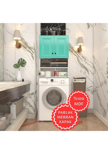 Kenzlife Membran Çamaşır Makinesi Dolabı Hayzum Trkbyz Çerçeve 180 66 55 Mebran Kapak Mdf Gövde Beyaz