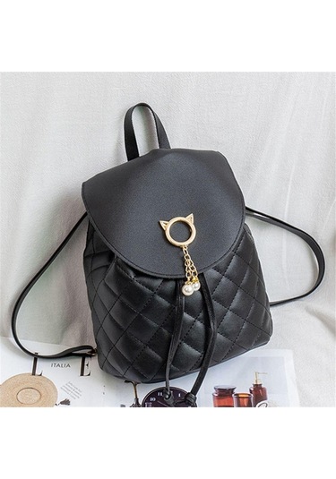 Kadın Küçük Mini Çocuk Pu Deri Bağcıklı Öğrenci Kitap Çantaları Sırt Çantası Khaki Haki