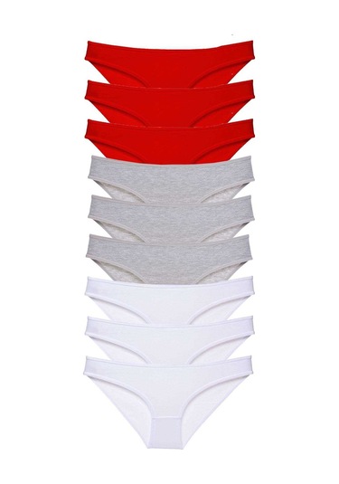 Alray 9 Adet Süper Eko Set Likralı Kadın Slip Külot Kırmızı Gri Beyaz Çok Renkli