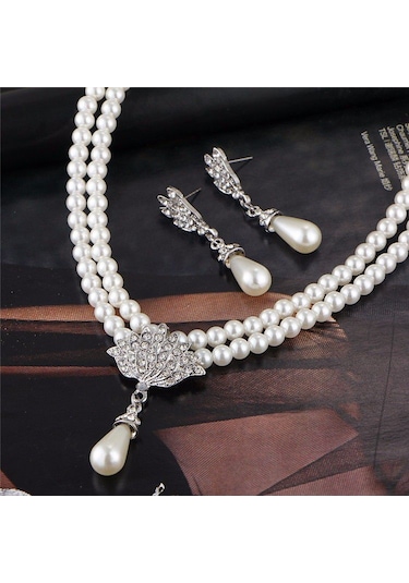 Trend Zirkon Taş İşlemeli Taç İnci Takı Seti Sevgililer Günü Hedi