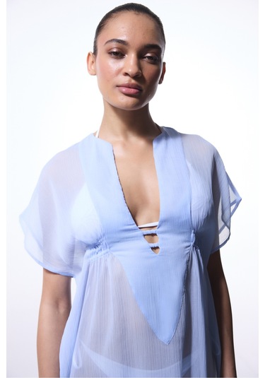 Penti Açık Mavi Basic Şifon V Yaka Mini Kaftan