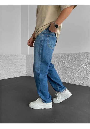 Vikingsjeans Mavi Yıkamalı Baggy Jeans Mavi
