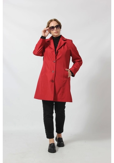 1670 Düğmeli Cep Detaylı Bondit Ceket Kırmızı