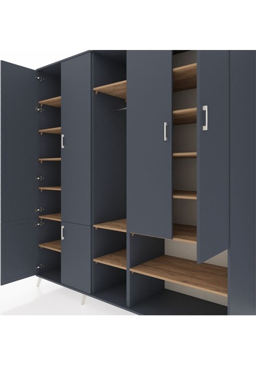 Kronos Dolap 15 Raflı 5 Kapaklı Tek Askılı 220x59x243 Antrasit-antrasit/çam Antrasıt/atlas Çam