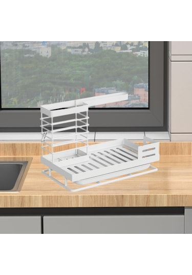 Suntek Mutfak Lavabo Rafı W/tepsi Bulaşık Bezi Sabunluk Beyaz Beyaz