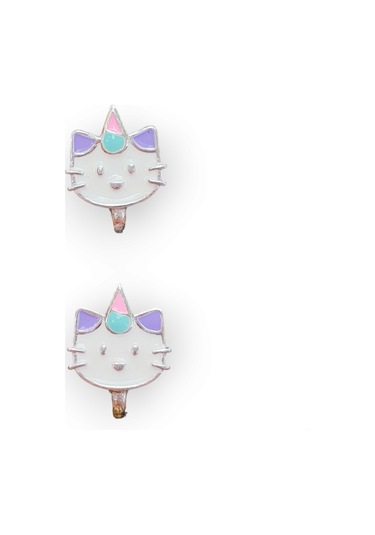 925 Ayar Gümüş Mineli Kedili Çocuk Küpesi Gümüş Renk