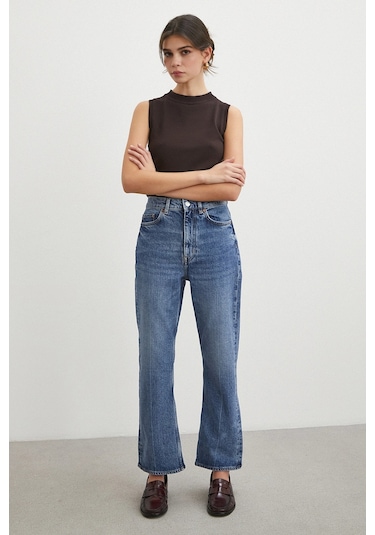 Never More Beş Cepli Yüksek Bel Regular Fit Jean Mavi Mavi