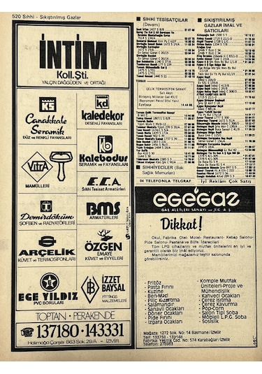 İzmir 1982-1983 Meslek Reklam İlanı Efemera S519