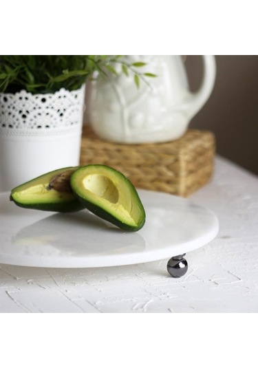 Akayev Mermer Beyaz 30 Cm Füme Boncuk Ayaklı Yuvarlak Sunumluk