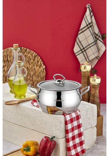 Cooker Lara Paslanmaz Çelik Cam Kapaklı 20 Cm Derin Tencere Gümüş