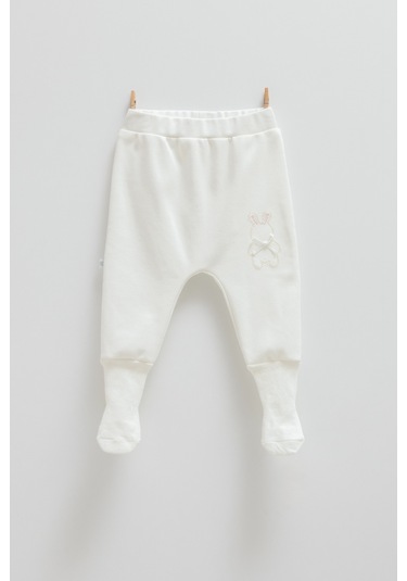 Cute Rabbıt Çoraplı Bebek Pantolon Ekru