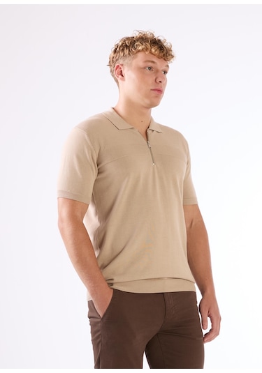 Dufy Bej Örgü Erkek Triko - Slim Fit Bej