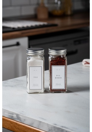 Mienda Home 2'li Cam Baharatlık Seti Kapaklı Etiketli Baharatlık Takımı Mh00slvr02 Beyaz - Şeffaf